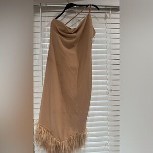 SHEIN Beige Feather Trim Dress